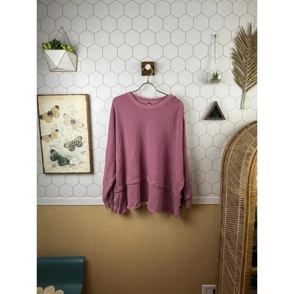 Free People French Terry Pink Oversized Single Snap Sleeve Pullover - Size - XS